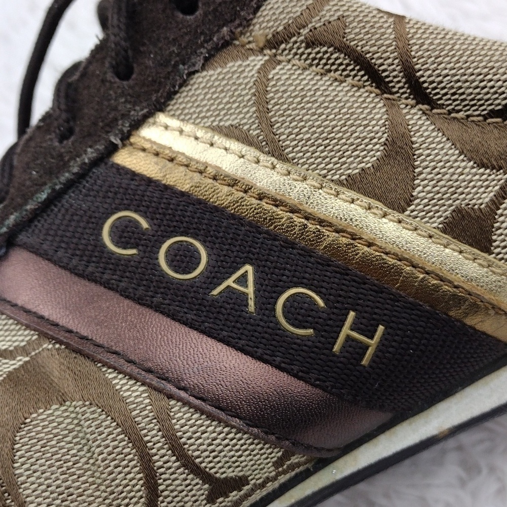 Coach Jayme Brown Suede Signature Canvas Metallic Detail Lace Up Sneaker - Picture 13 of 16